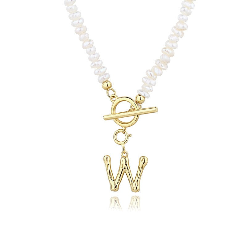 925 Sterling Silver Natural Pearl Necklace With Initial Pendant A-Z Fashion Jewelry Gift for Women Girls