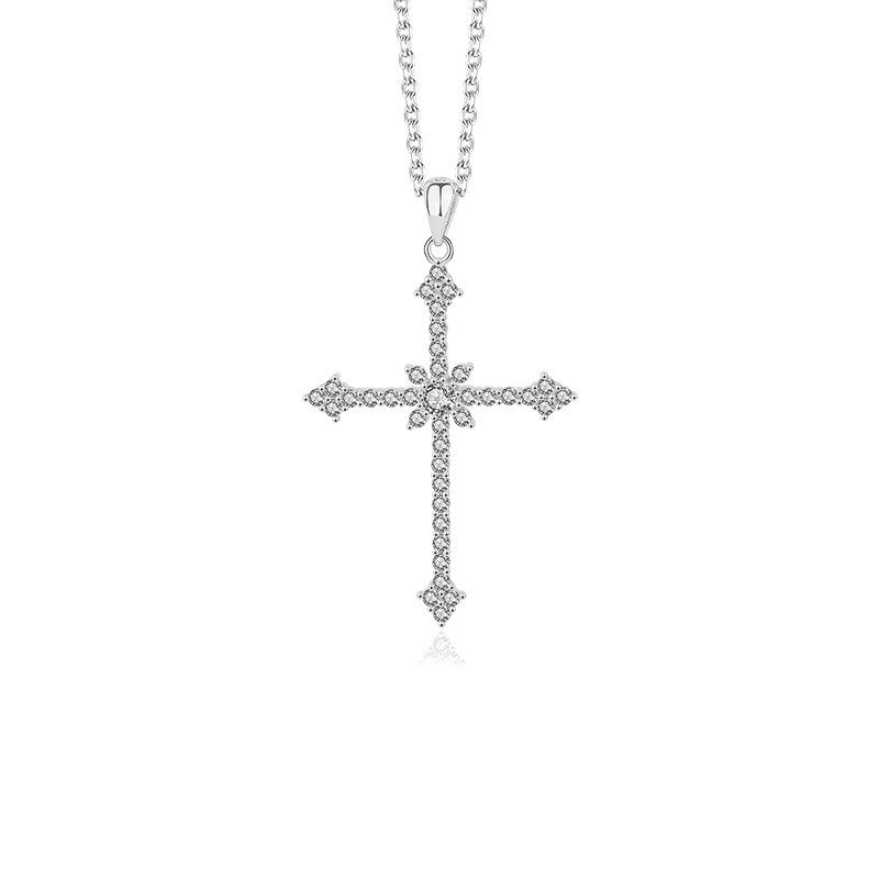 Collar con colgante de cruz de circonita en plata de ley 925