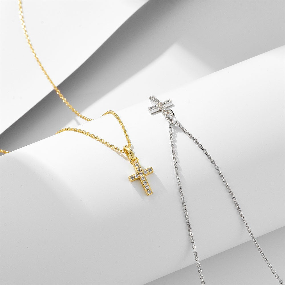 925 Sterling Silver Zircon Cross Pendant Necklace