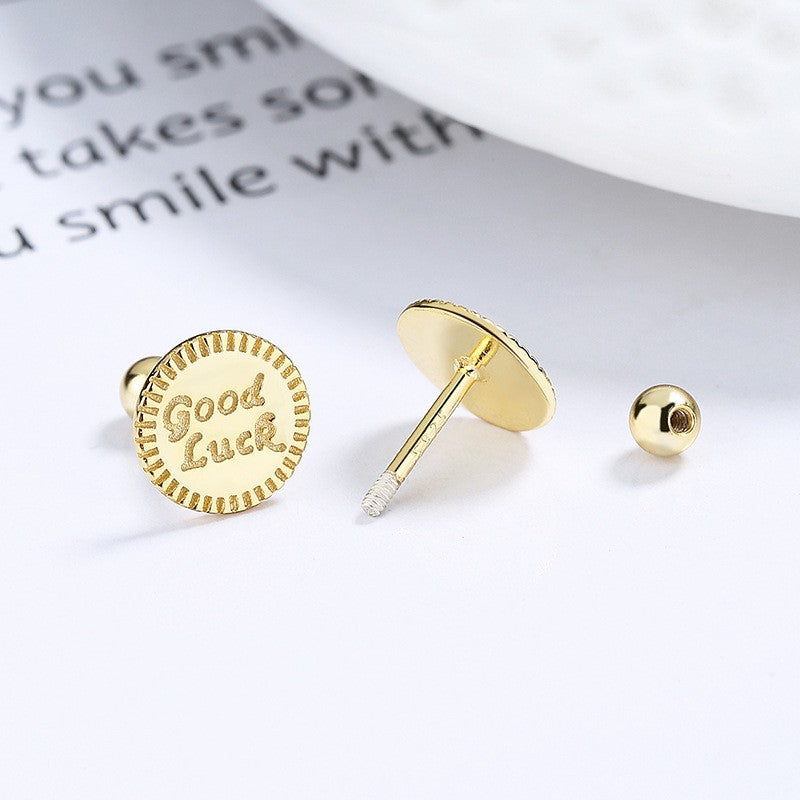 925 Sterling Silver Good Luck Screw Back Stud Earrings