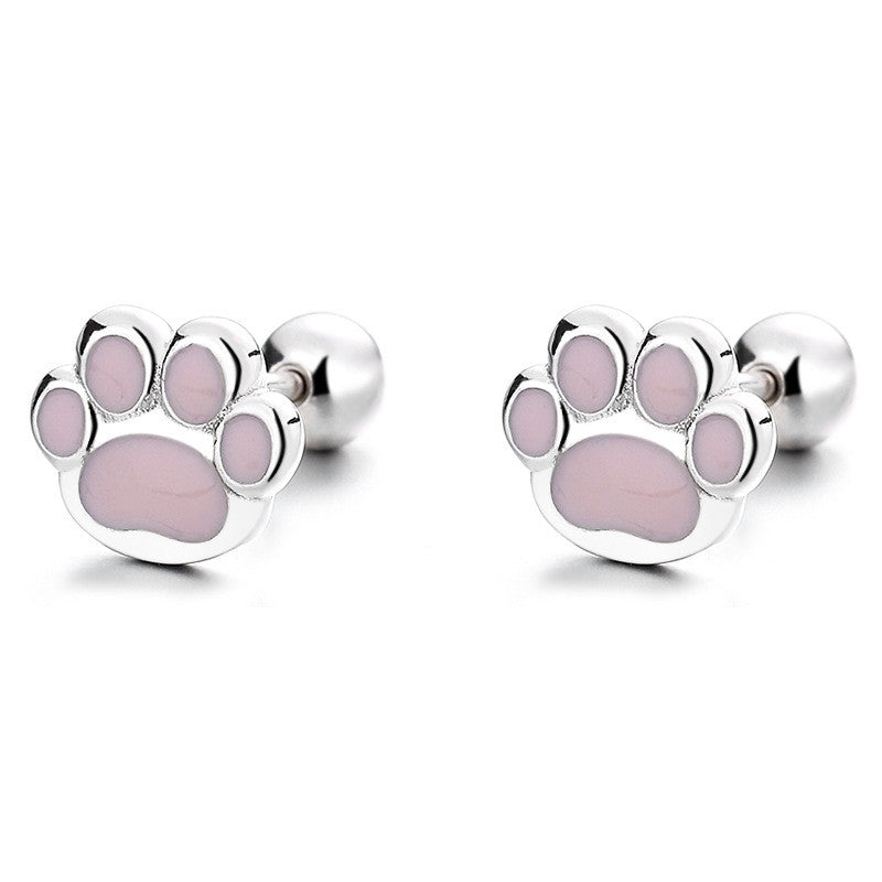 925 Sterling Silver Paw Screw Back Stud Earrings