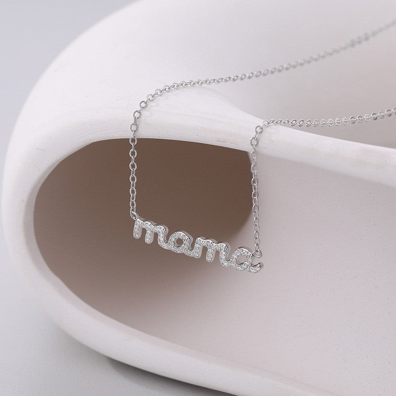 925 Sterling Silver MAMA Initial Pendant Necklace