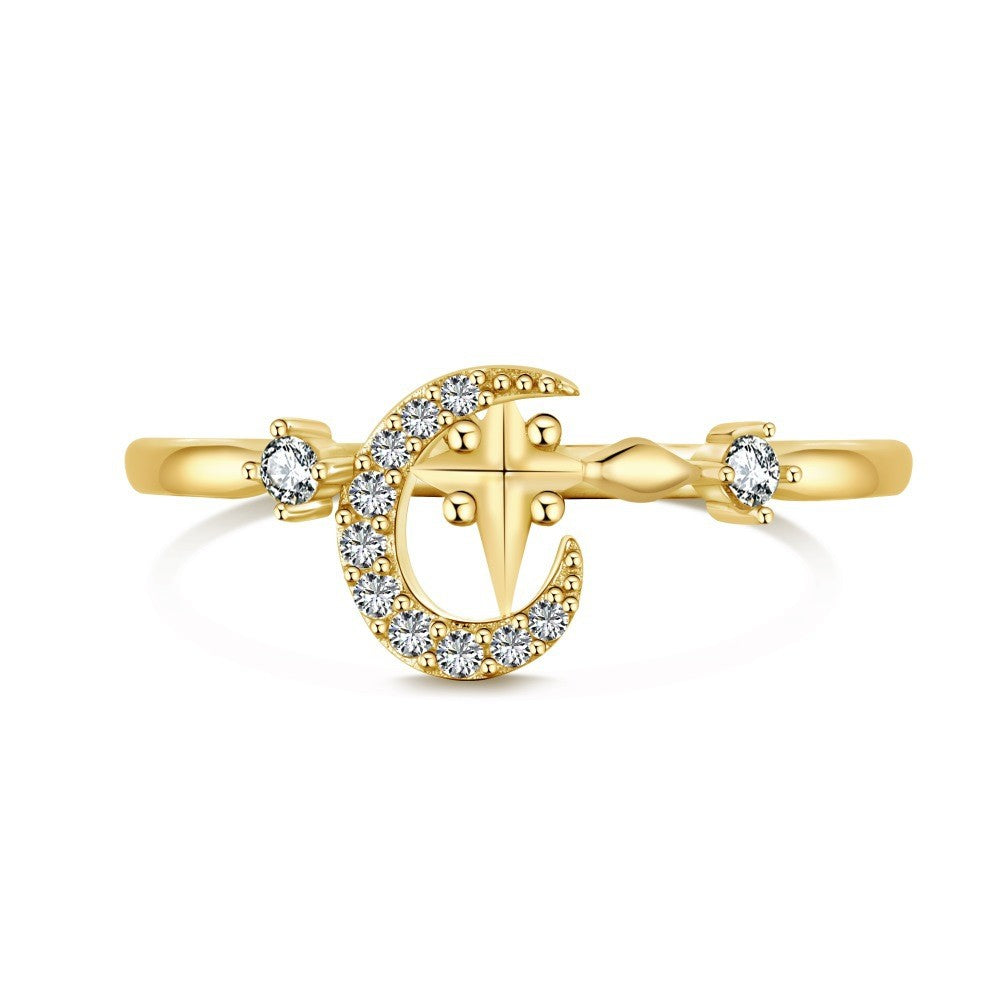 925 Sterling Silver Moon and Star Fashion Ring