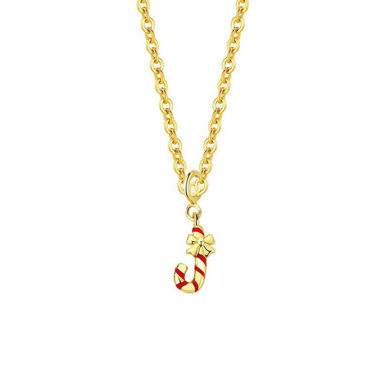 925 Sterling Silver Santa Claus Cane Necklace