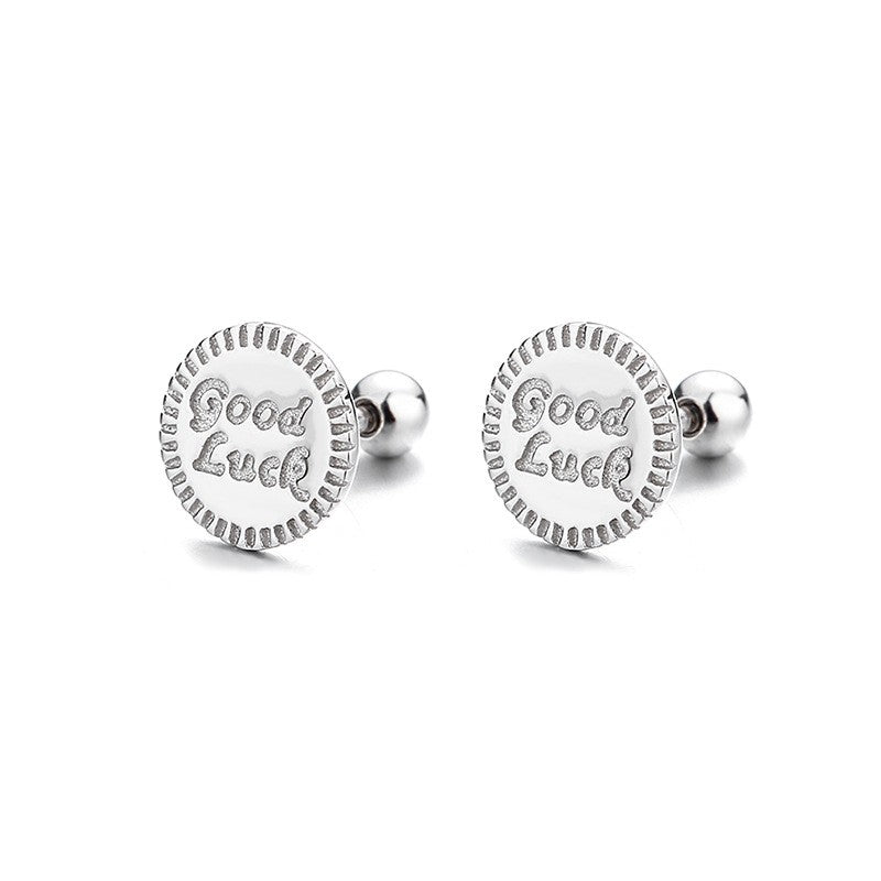 925 Sterling Silver Good Luck Screw Back Stud Earrings