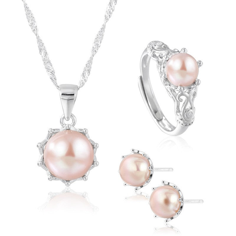 925 Sterling Silver Fashion Pearl Jewelry Set Gift for Women Girls