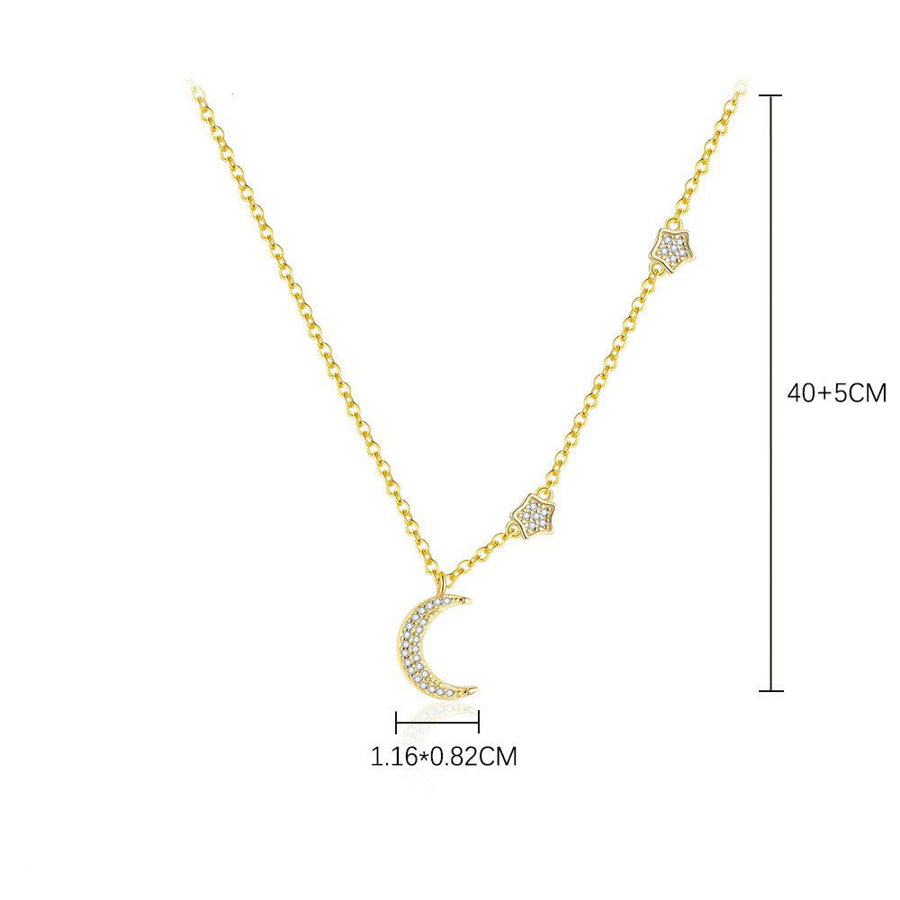 925 Sterling Silver Moon and Stars Pendant Necklace