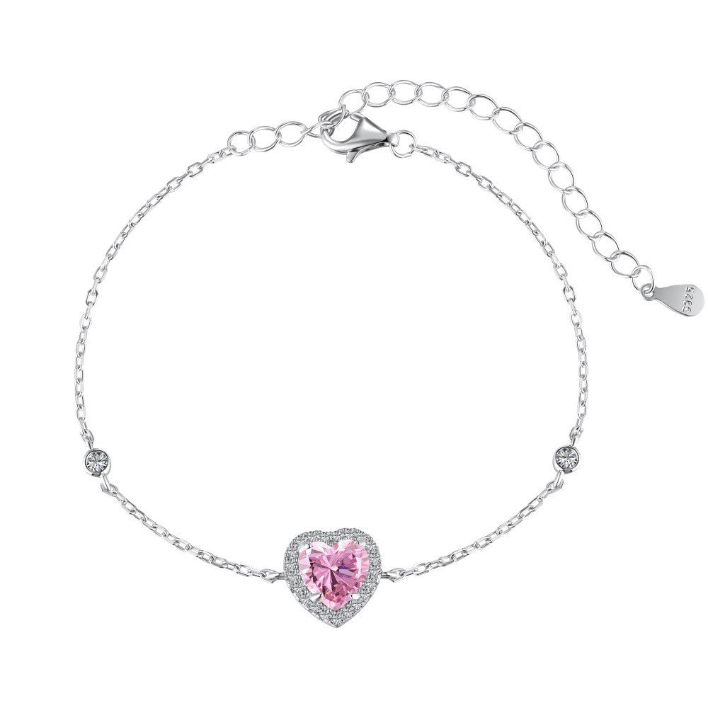 925 Sterling Silver Cubic Zirconia Heart Fashion Bracelet