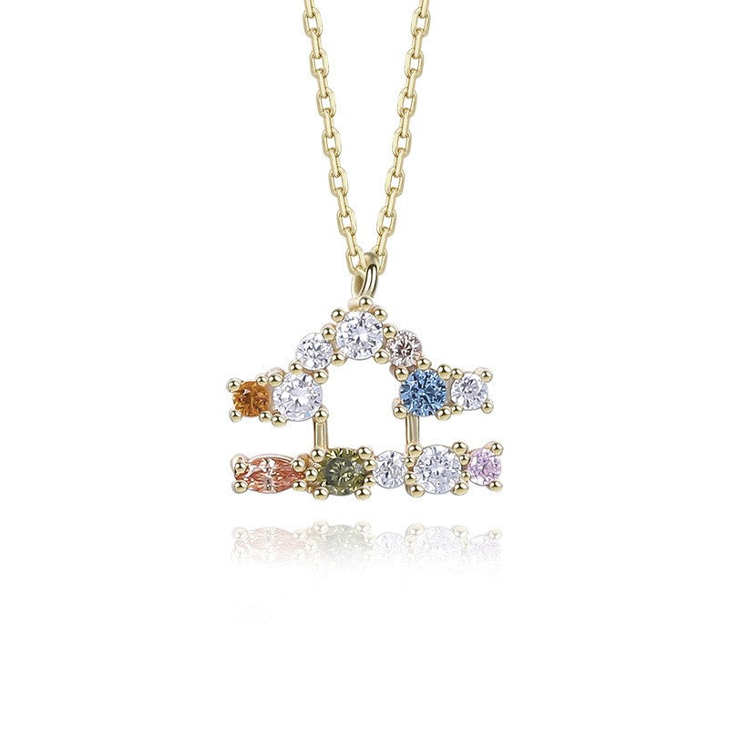 925 Sterling Silver Colorful Zircon Constellation Pendant Necklace