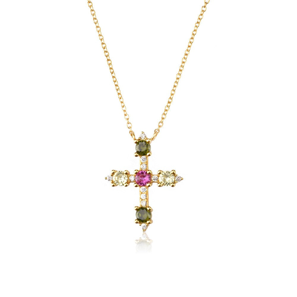 925 Sterling Silver Zircon Cross Pendant Necklace