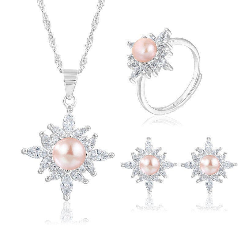 925 Sterling Silver Fashion Pearl Jewelry Set Gift for Women Girls