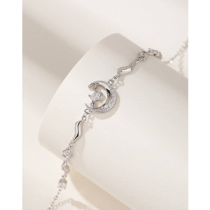 925 Sterling Silver Moon and Star Fashion Bracelet