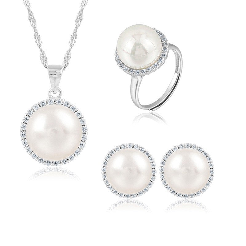 925 Sterling Silver Fashion Pearl Jewelry Set Gift for Women Girls