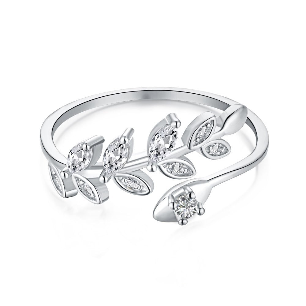 925 Sterling Silver Leaf Design Fashion Adjustable Ring