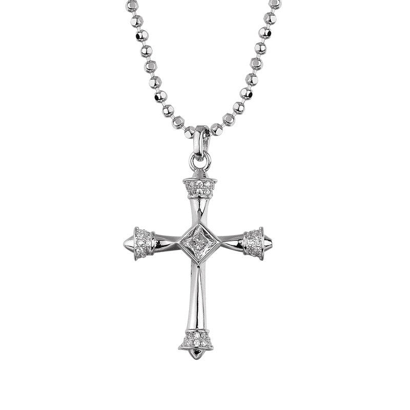 925 Sterling Silver Zircon Cross Pendant Necklace
