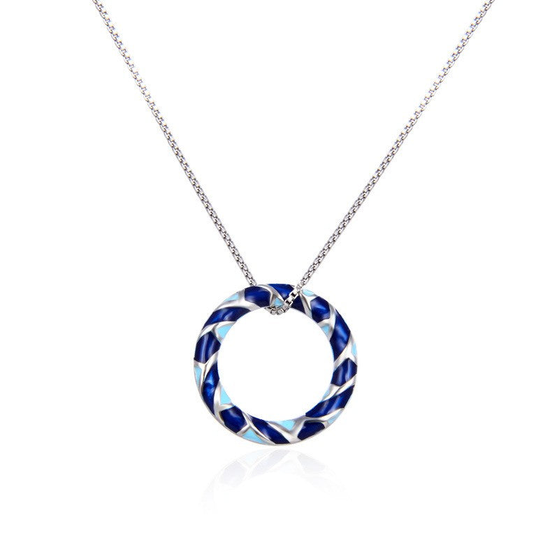 925 Sterling Silver Enamel Circle Pendant Necklace