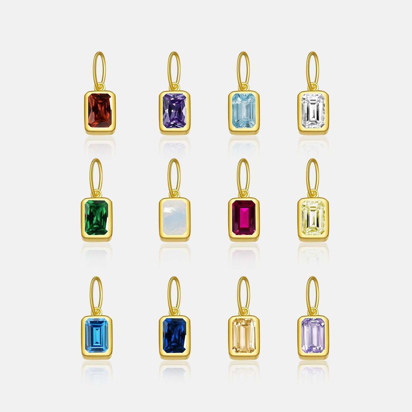 925 Sterling Silver Charm Birthstone Retangle Pendant For Necklace Jewelry DIY