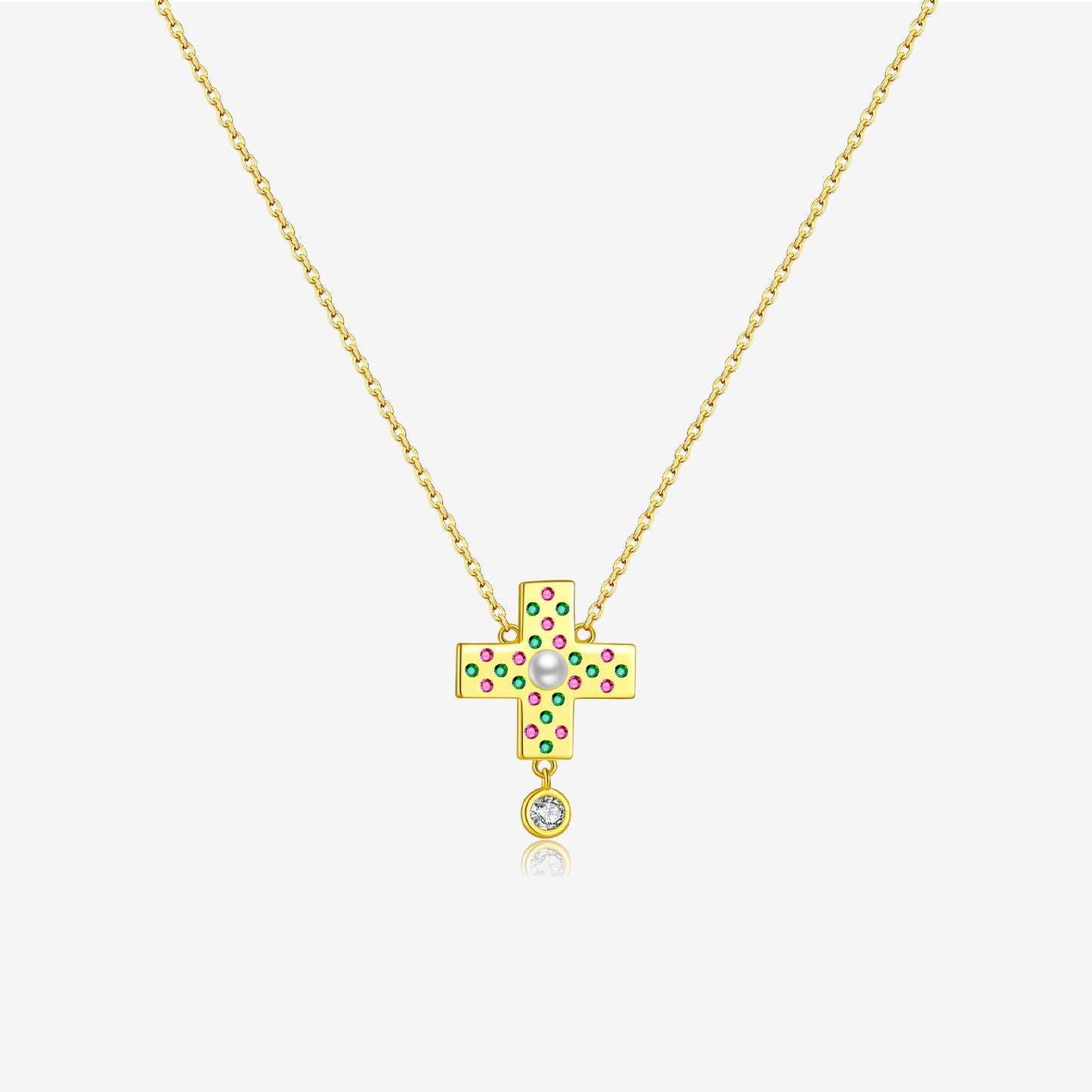 925 Sterling Silver Zircon Cross Pendant Necklace