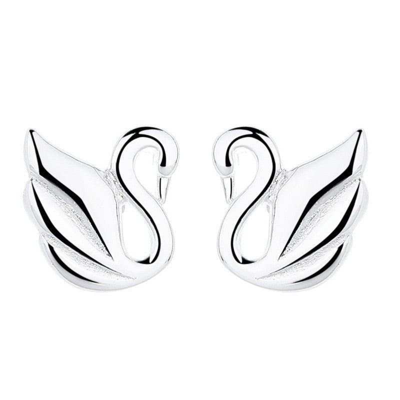 925 Sterling Silver Swan Screw Back Stud Earrings