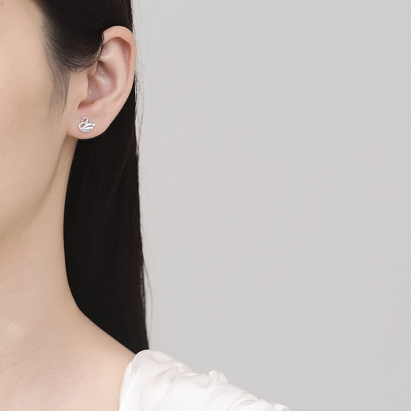 925 Sterling Silver Swan Screw Back Stud Earrings