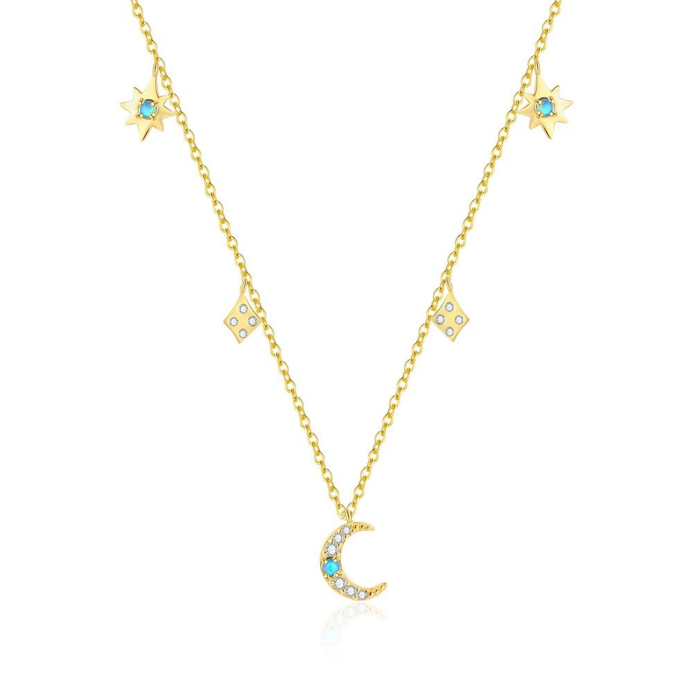 925 Sterling Silver Moon and Stars Pendant Necklace