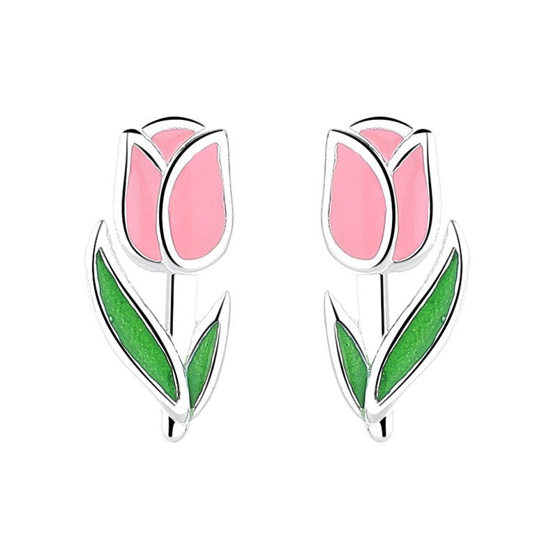 925 Sterling Silver Tulip Screw Back Stud Earrings