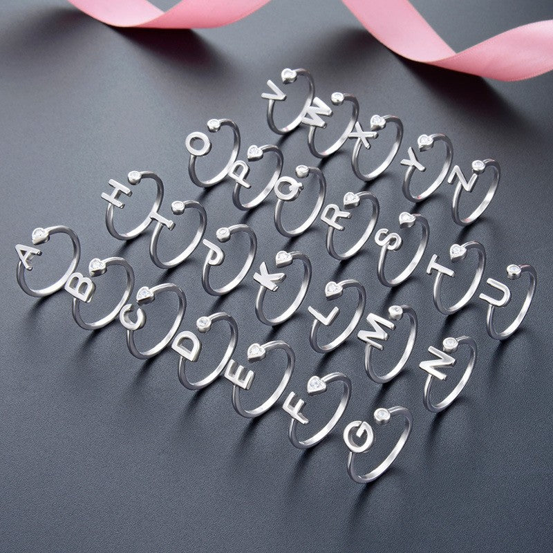 925 Sterling Silver Letter A-Z Fashion Ring