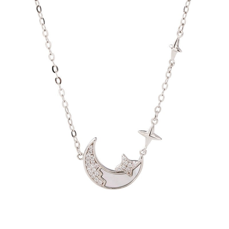 925 Sterling Silver Moon and Star Necklace