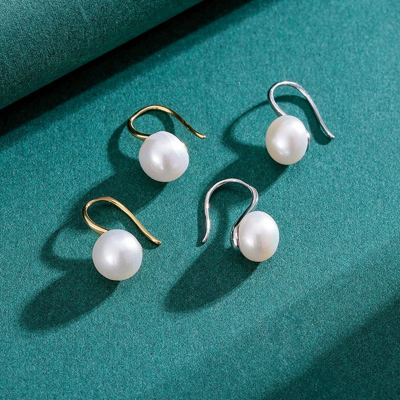 925 Sterling Silver Pearl Huggie Earrings