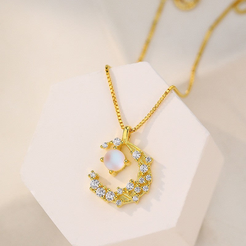 925 Sterling Silver Moon and Stars Pendant Necklace