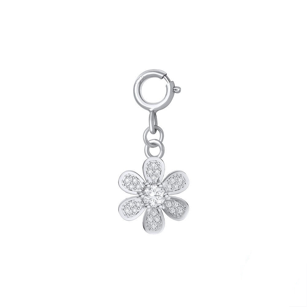 925 Sterling Silver Flower Charm With Spring Clasp For Necklace Jewelry DIY