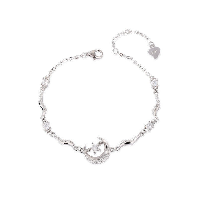 925 Sterling Silver Moon and Star Fashion Bracelet