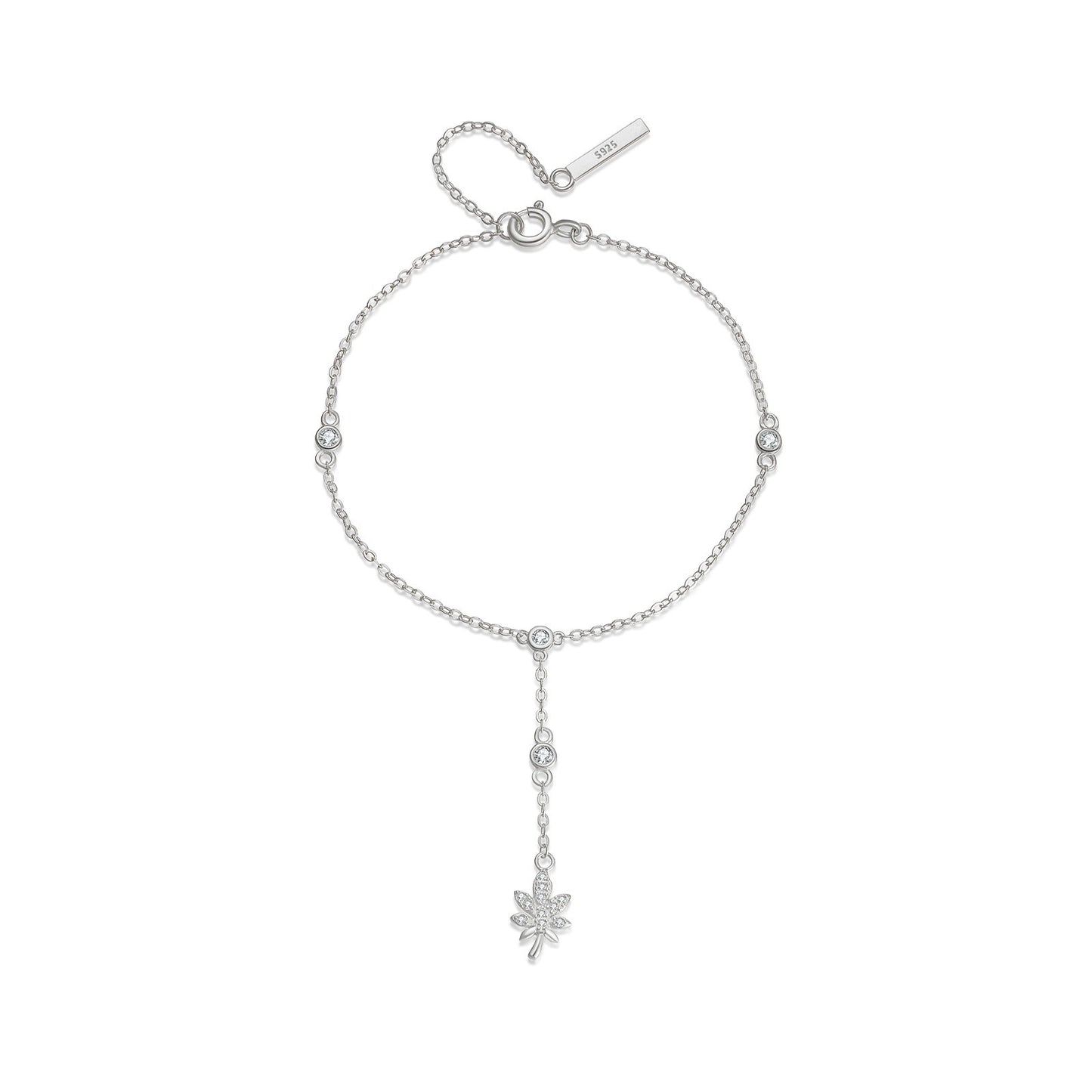 925 Sterling Silver Leaf Pendant Fashion Bracelet