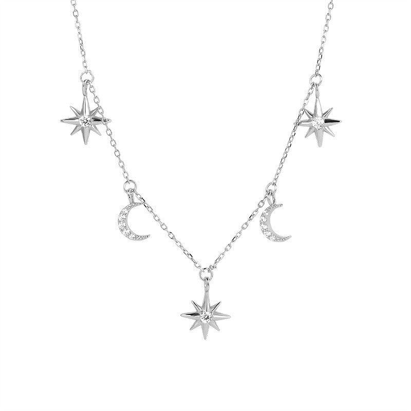 925 Sterling Silver Moons and Stars Pendant Necklace