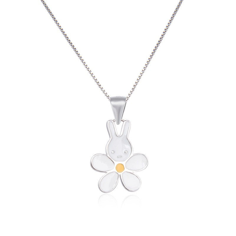 925 Sterling Silver Rabbit Flower Cute Necklace