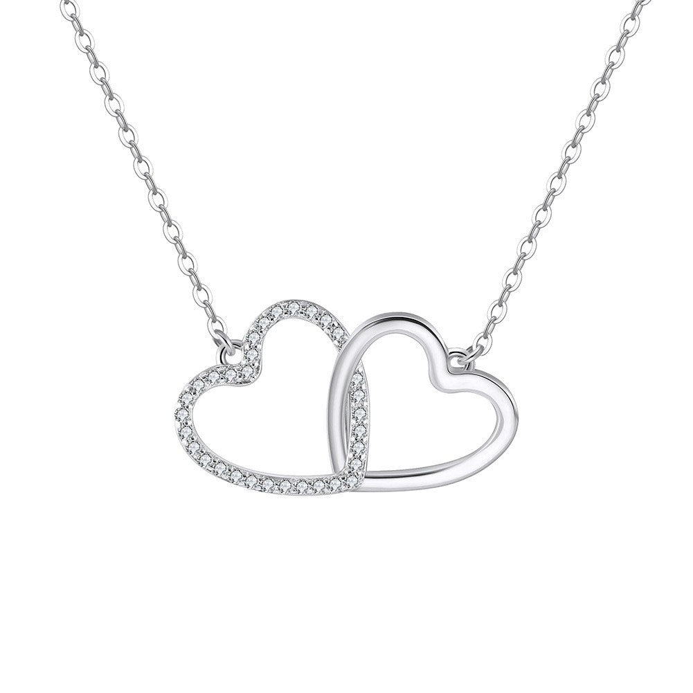 925 Sterling Silver Double Hearts Pendant Necklace