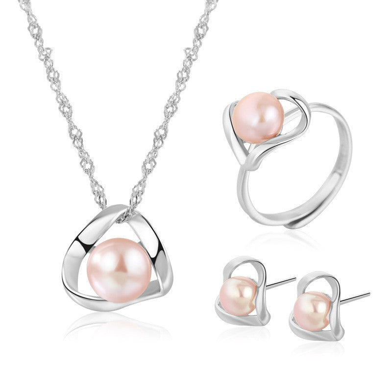 925 Sterling Silver Fashion Pearl Jewelry Set Gift for Women Girls