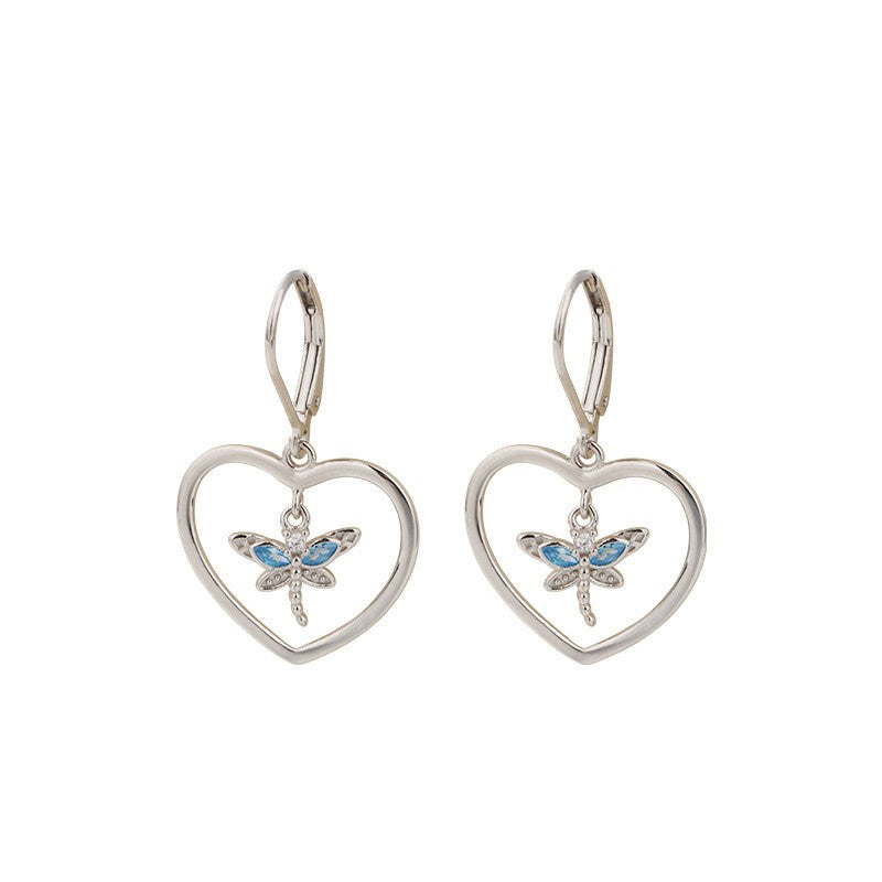 925 Sterling Silver Dragonfly in Heart Earrings