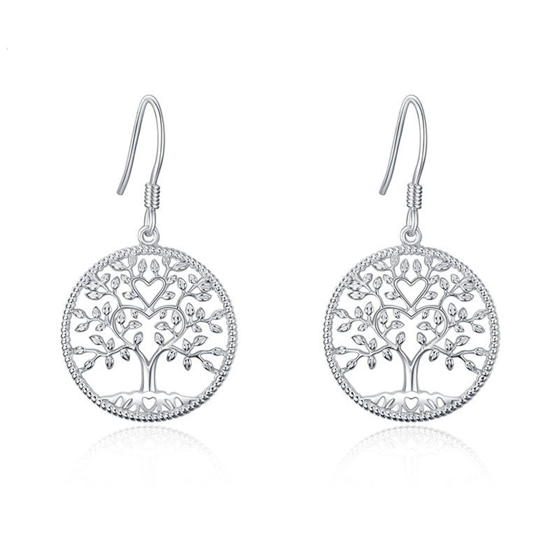 925 Sterling Silver Tree of Life Fashion Huggie Earrings