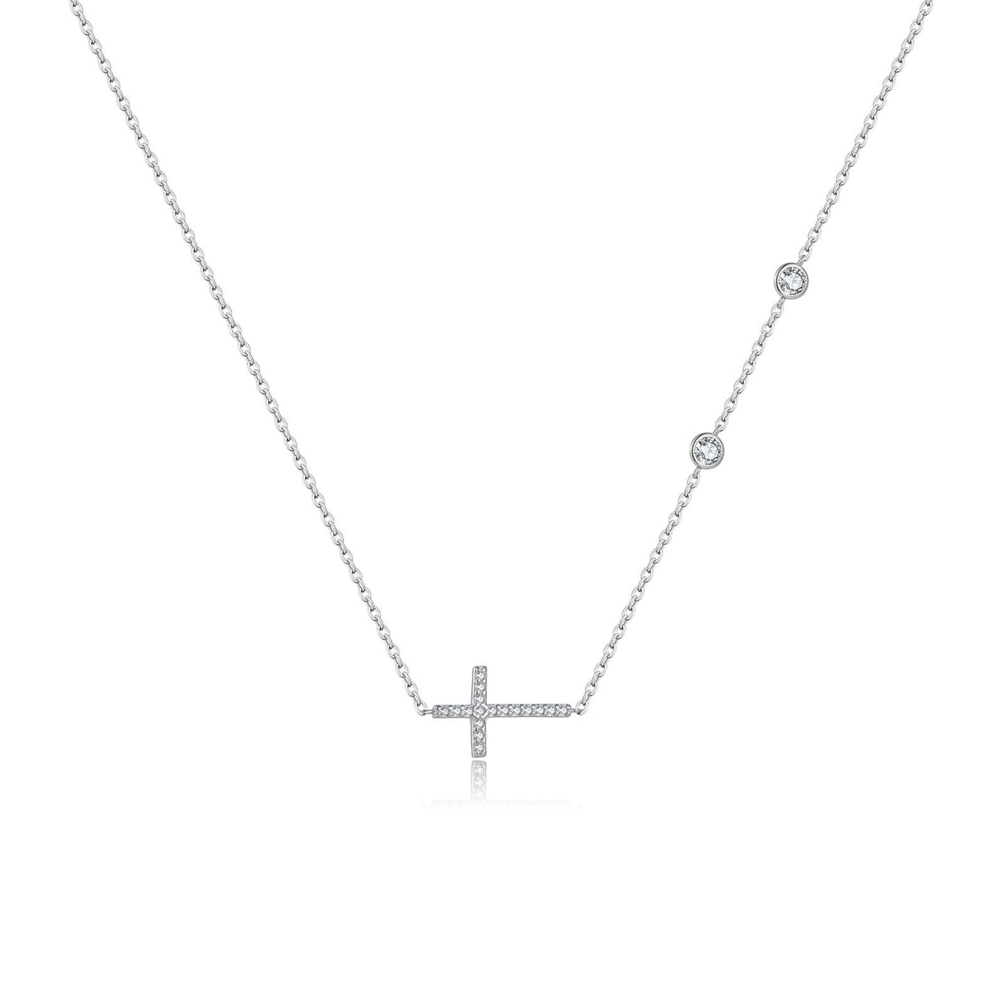 925 Sterling Silver Zircon Cross Pendant Necklace