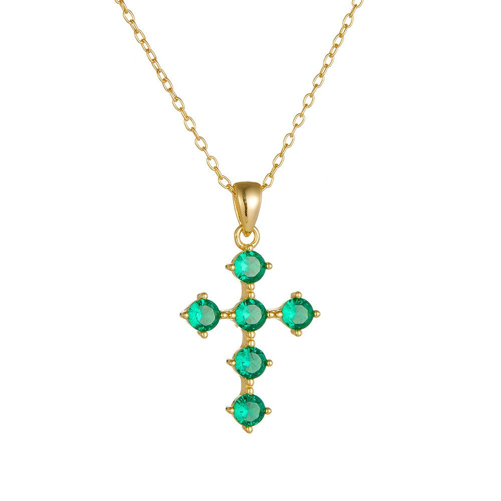 925 Sterling Silver Zircon Cross Pendant Necklace