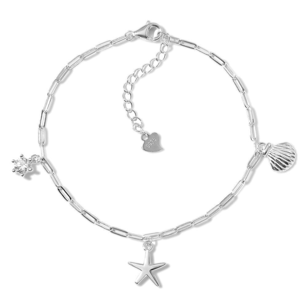 925 Sterling Silver Starfish and Shell Fashion Bracelet