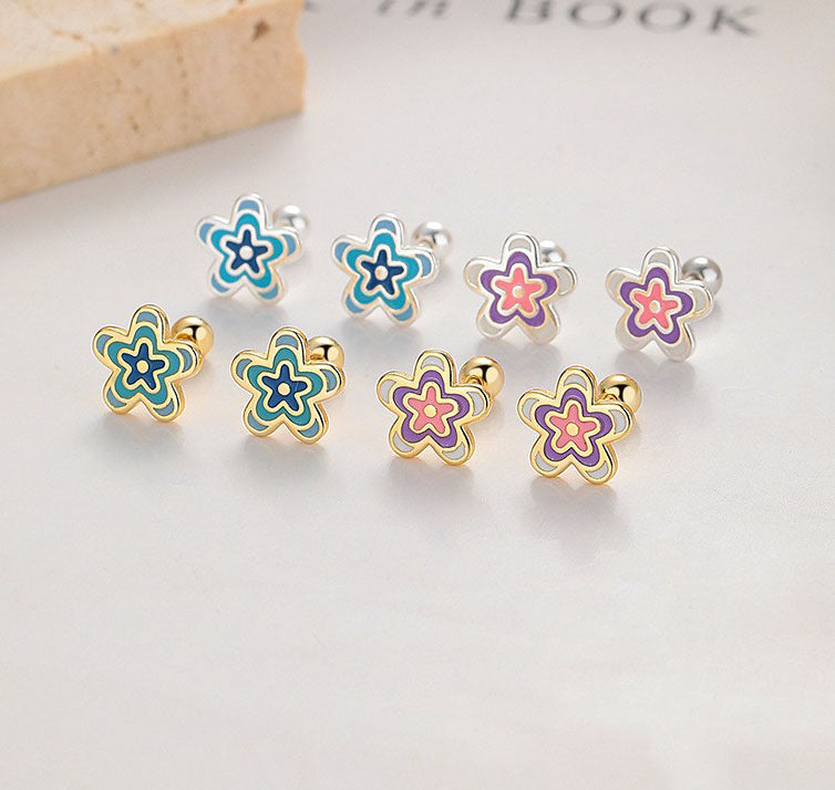925 Sterling Silver Star Screw Back Stud Earrings