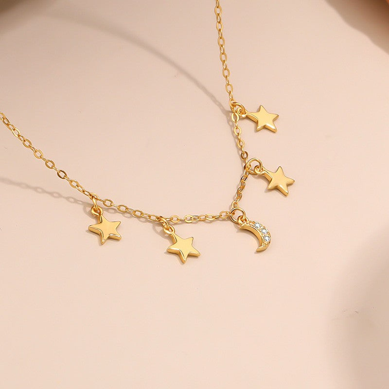 925 Sterling Silver Moon and Stars Pendant Necklace