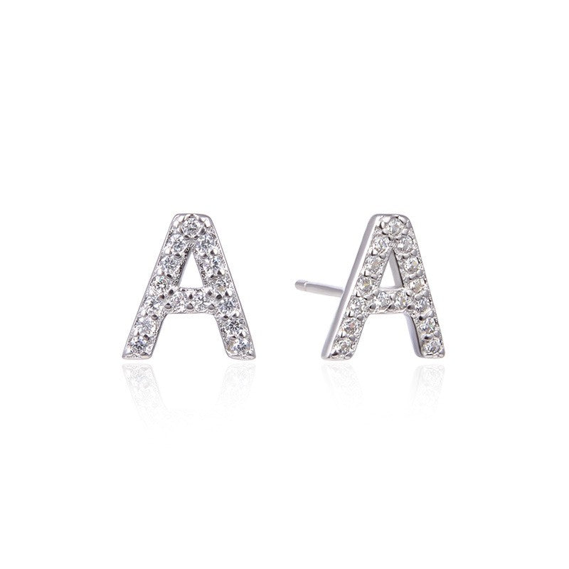 925 Sterling Silver Letter A-Z Stud Earrings