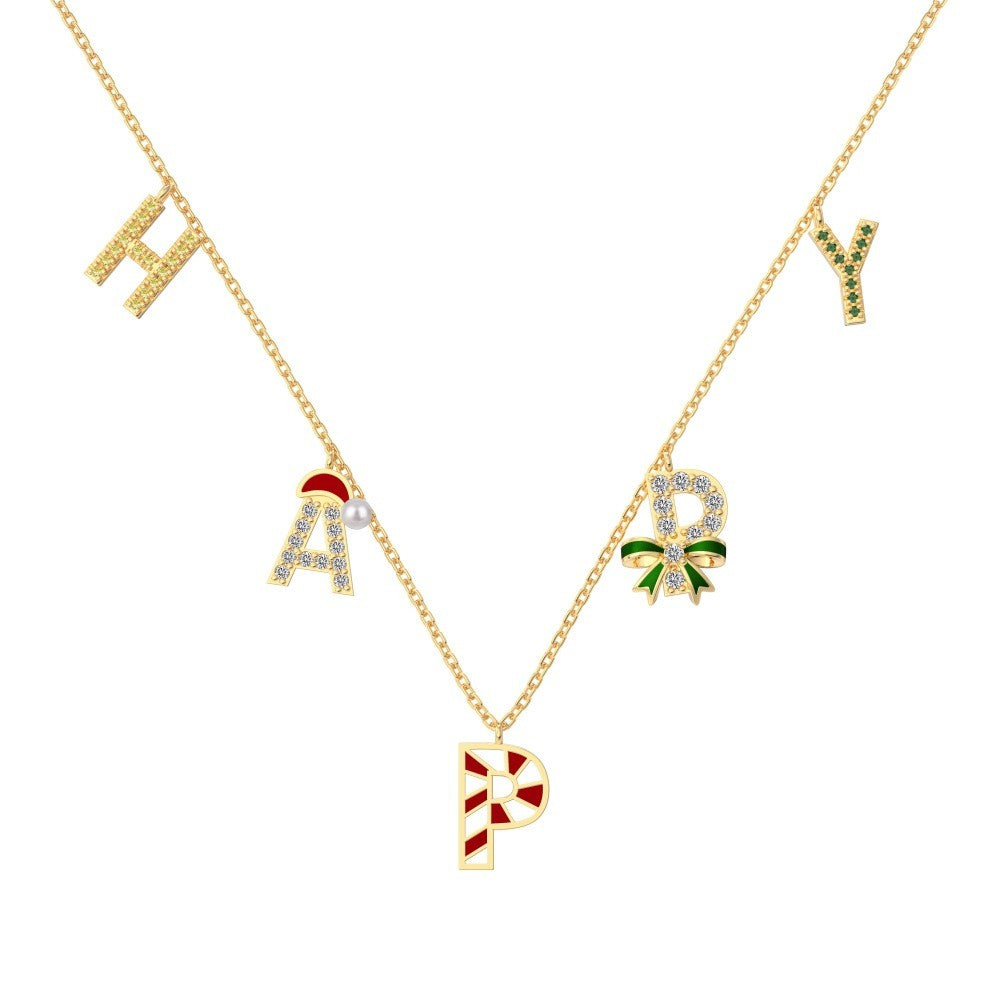 925 Sterling Silver "HAPPY" Christmas Necklace