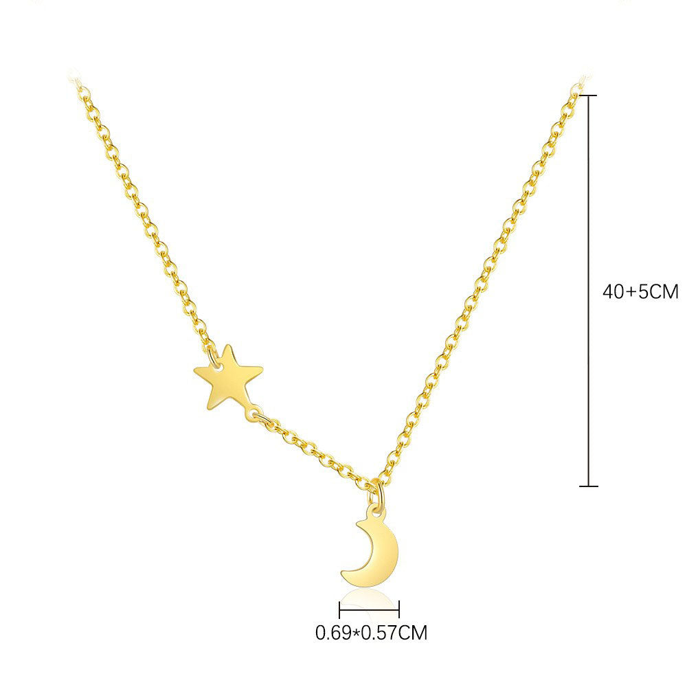 925 Sterling Silver Moon and Star Pendant Necklace