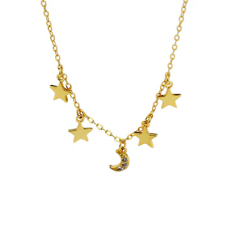 925 Sterling Silver Moon and Stars Pendant Necklace