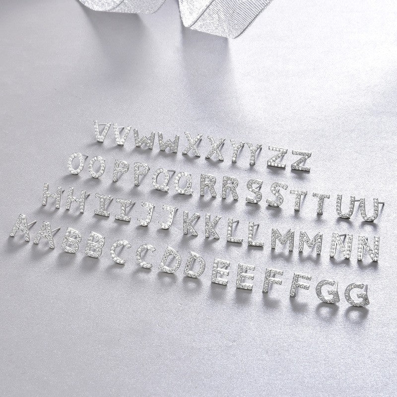 925 Sterling Silver Letter A-Z Stud Earrings