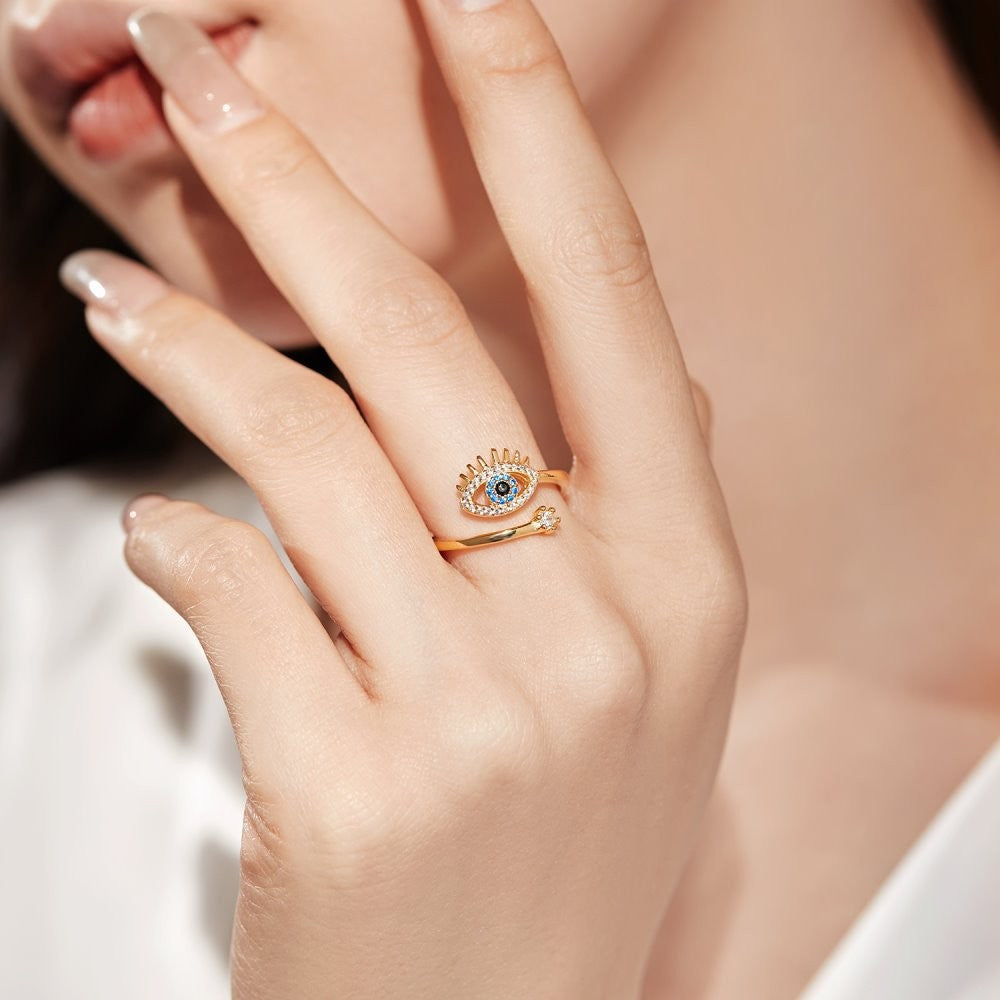 925 Sterling Silver Evil Eye Fashion Adjustable Ring